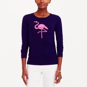 J. Crew | NWOT Navy Blue & Hot Pink Flamingo Embroidered Scoop Neck Sweater 🦩